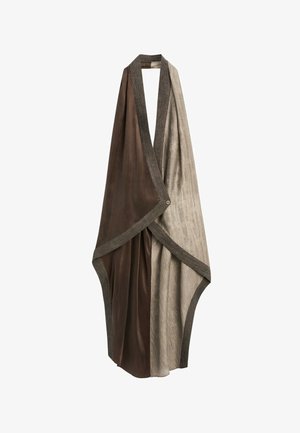 Massimo Dutti, FLOWING WRAP TOP WITH MIXED FABRIC DETAIL - Top - dark brown