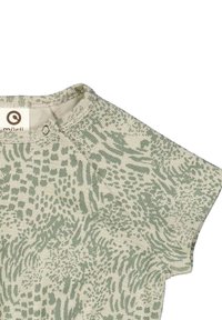 Top verde chiaro con motivo, dotato di una superficie testurizzata, caratterizzato da scollatura rotonda e maniche corte, realizzato in tessuto morbido e traspirante.