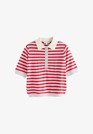 Next, PETITE FIT - STRIPED KNIT LOOK SHORT SLEEVE POLO TOP - Poloshirt - grey red