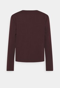 Burgundy long-sleeve top with a straight cut, round neckline, and minimal seam detailing. Soft fabric with a smooth texture.