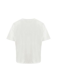 Bílý, krátký rukáv tričko s uvolněným střihem a zaobleným výstřihem. Vyrobeno z měkké, lehké látky. Minimalistický design, žádné akcenty nebo vzory.