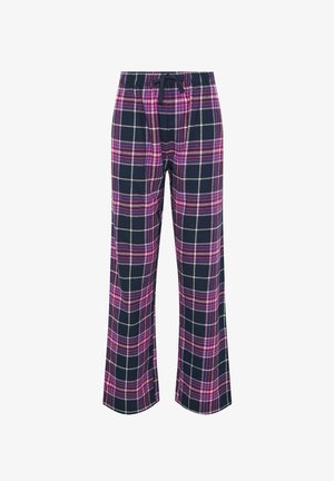 Paski piżamowe w kolorze granatowym, różowym i białym. Posiadają elastyczny pas z sznurkiem. Wykonane z miękkiego materiału, z szerokimi nogawkami.