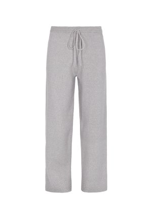 Lysegrå sweatpants lavet af blødt stof, med en snøring i taljen og perforerede detaljer ved kanten. Retlinjet design.