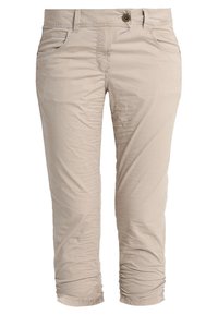 Beige cropped broek met een gestructureerde afwerking, met zijzakken, een knoopsluiting en geplooide naden bij de zoom.