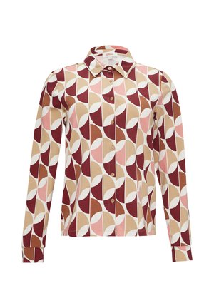 Lange mouwen knoopsluiting shirt met een geometrisch patroon in kastanjebruin, beige en roze, gemaakt van zachte katoen met een klassieke kraag.