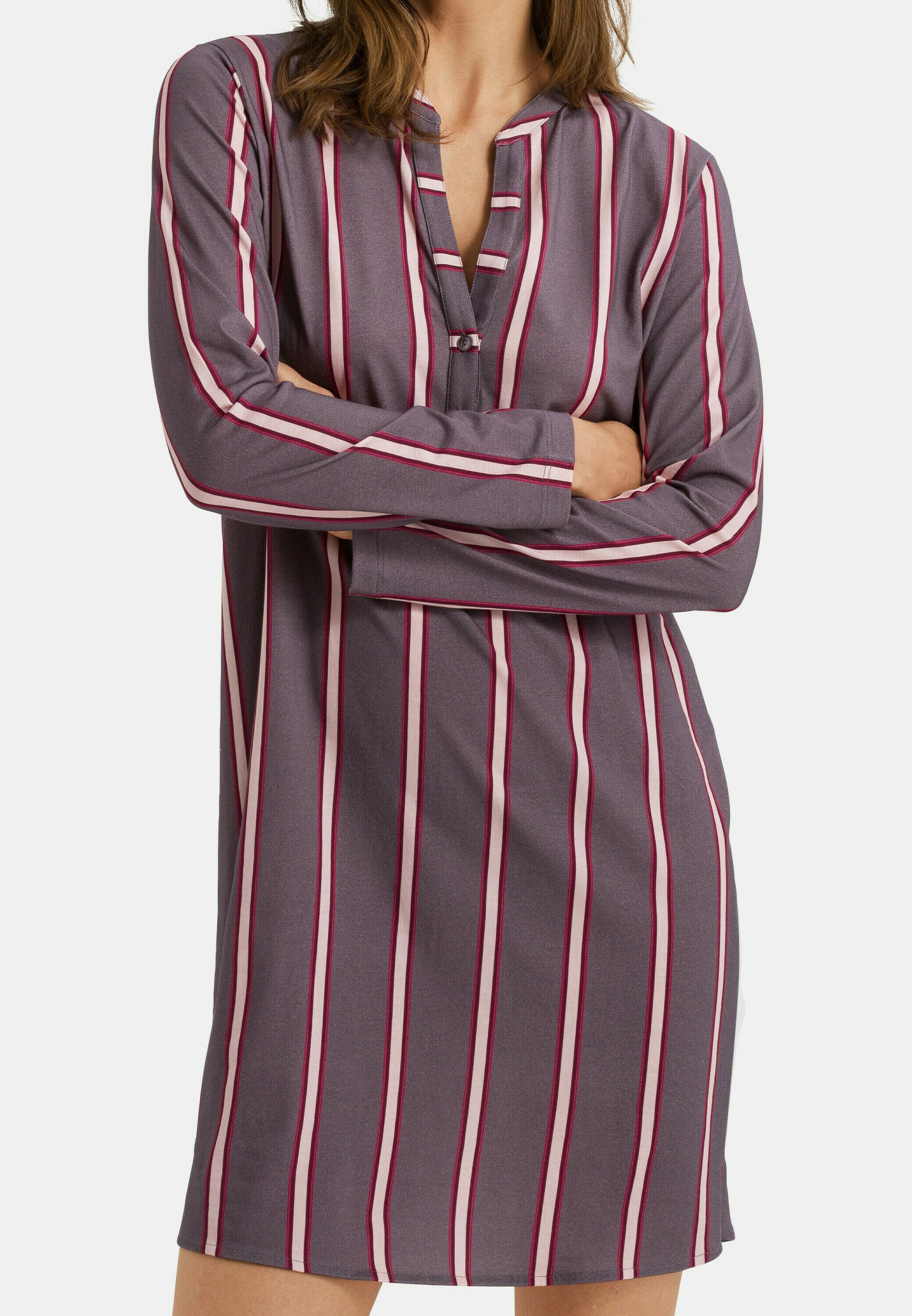 Hanro NACHTHEMD LANGARM 90 CM SLEEP \u0026 LOUNGE - Negligé - sleek stripe/paars  - Zalando.nl