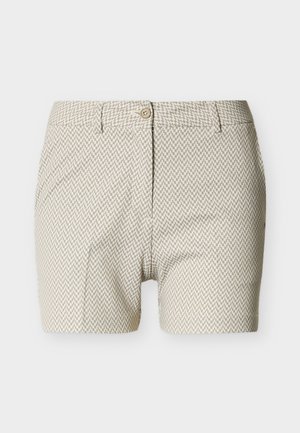 Ανοιχτόχρωμα σορτς με υφή μοτίβου ψαροκόκαλου, διαθέτουν κούμπωμα με κουμπί μπροστά και πλαϊνές τσέπες.