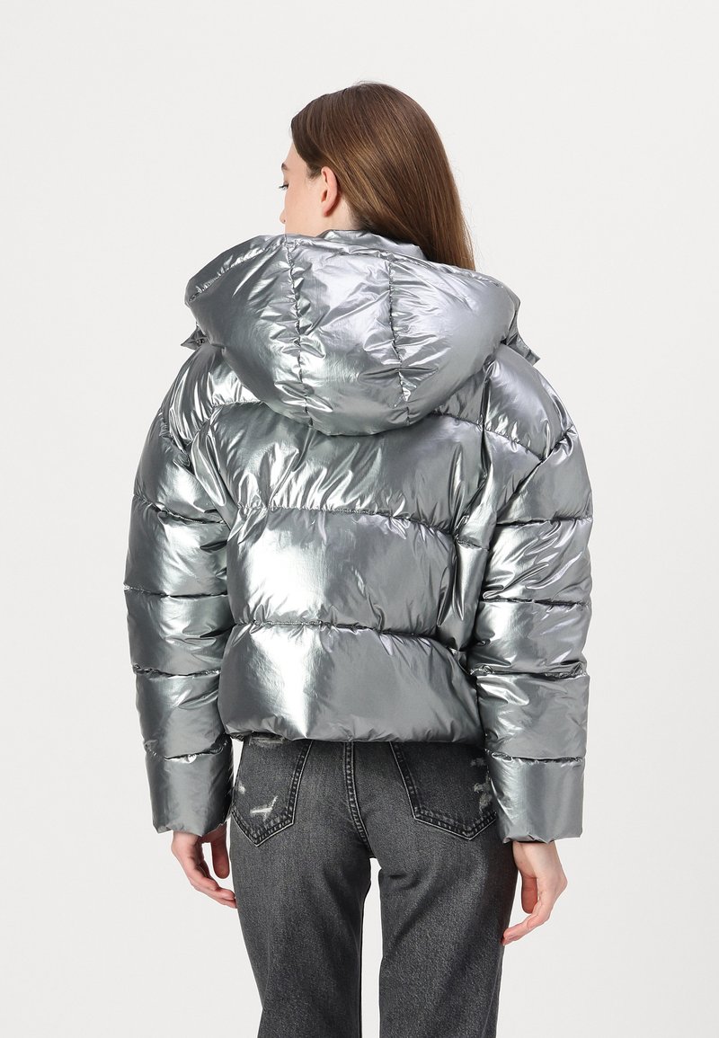 Metallic High Shine Parka Metallic Silver High Shine Padded Coat
