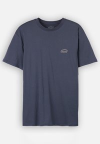 T-shirt en coton bleu marine à manches courtes et col rond. Présente un petit logo "OXBOW" brodé en beige sur la poitrine gauche.