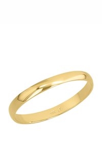 Anello semplice in oro lucido con superficie liscia e una leggera incisione sul lato interno.