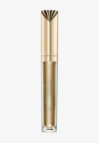 Gull- og klar sylinderformet maskara tube med et dekorativt gullhylse, merket "Max Factor X Masterpiece High Definition Mascara."