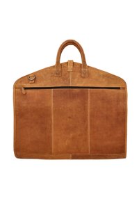 Nahkavyö, jossa on sileä, pronssinruskea pinta. Varustettu suurella vetoketjullisella taskulla ja kahdella tukevalla kantohihnalla. Suorakulmainen muoto, jossa on minimaalinen ommel.