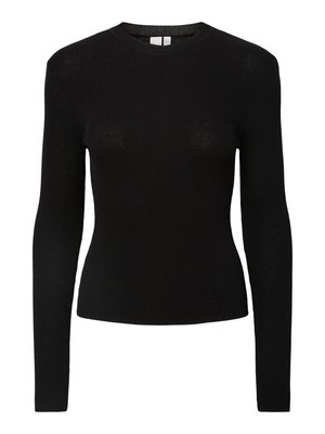 Mustassa ribbikuvioisessa pitkähihhaisessa paidassa on pyöreä kaula-aukko ja istuva muotoilu, ja se on valmistettu teksturoidusta neulomateriaalista.