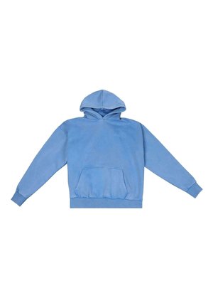 Blå bomulds hoodie med en frontlomme, justerbar hætte, ribbede manchetter og kant. Har subtil logo broderi på brystet.