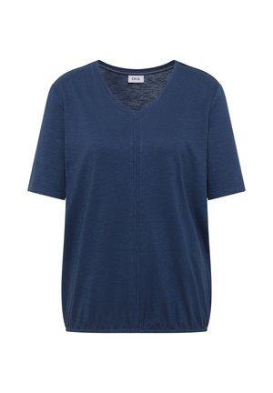 Laivaston sininen, lyhythihainen pusero, jossa on V-aukko, poimutettu helma ja keskisauma, merkiltä Cecil.