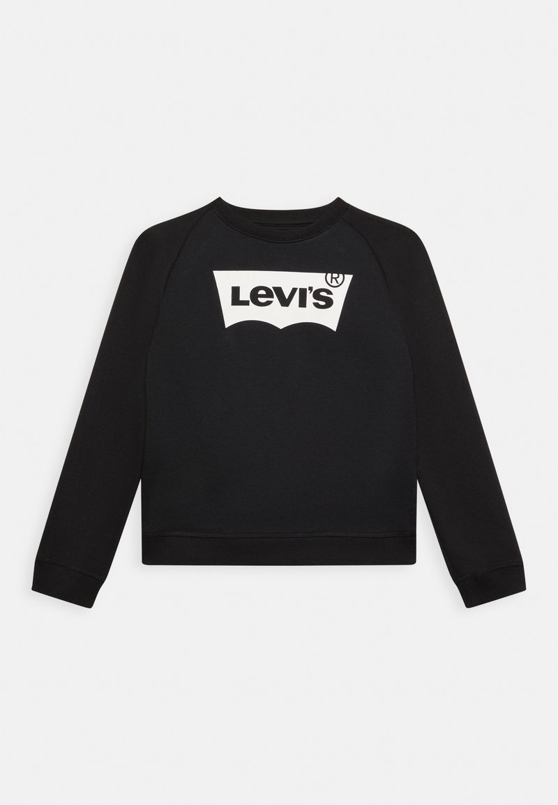 Felpa nera con maniche raglan. Presenta un grande logo bianco di Levi's a forma di ala di pipistrello sul davanti. Tessuto morbido e texturizzato.