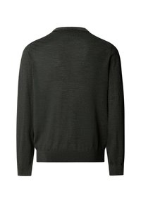 Donkergroen trui met lange mouwen, een ronde kraag en een zachte, textuurachtige stof. Voorzien van geribde manchetten en zoom voor een comfortabele pasvorm.