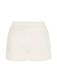 Crème-kleurige shorts met een elastische tailleband, met een soepele textuur en een simpele, rechte snit. Geen aanvullende ontwerpdetails.