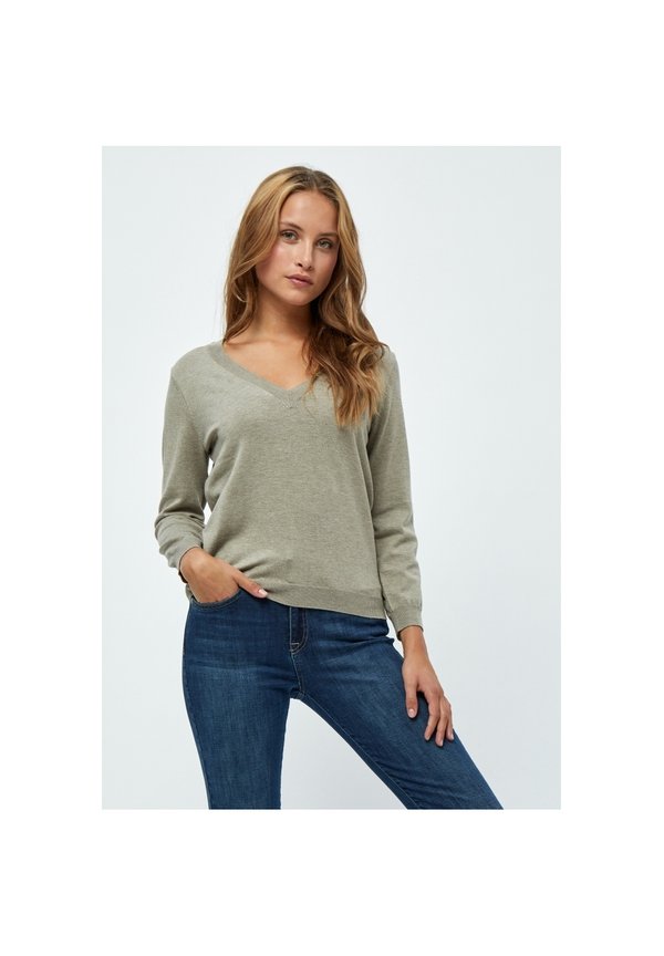 MIMILLA 3/4 SLEEVE KNIT PULLOVER - Strickpullover - wood smoke melange