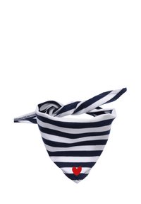 Navy- und weiße gestreifte Bandana aus weichem Stoff, mit einem roten Herzdetail an der Spitze, oben verknotet.