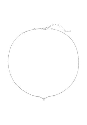 Delicate silver chain necklace with a small cluster of clear gemstones centered, featuring an adjustable lobster clasp closure.