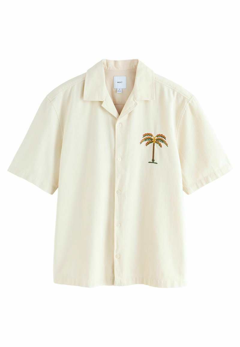 Next REGULAR FIT - PALM EMBROIDERED SHORT SLEEVE - Ing - cream