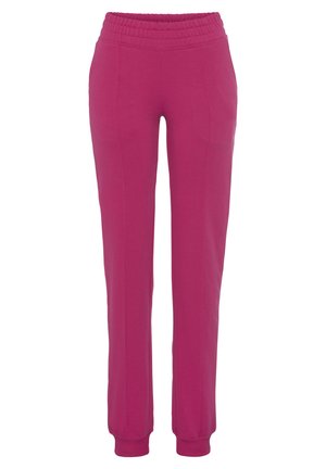 Fuchsia Jogginghose mit elastischem Bund, schmal zulaufenden Beinen und seitlichen Taschen, aus weichem Baumwollmischgewebe gefertigt.