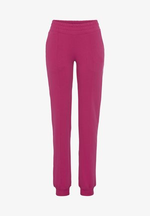 Fuchsia Jogginghose mit elastischem Bund, schmal zulaufenden Beinen und seitlichen Taschen, aus weichem Baumwollmischgewebe gefertigt.