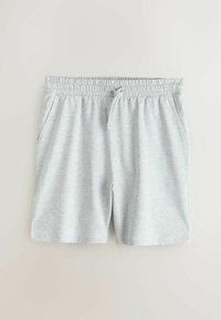 Lichtgrijze katoenen shorts met een elastische tailleband, verstelbaar koordje en zijzakken. Zachte textuur en een casual snit.