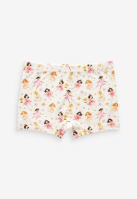 Shorts a tema ballet realizzati in morbido tessuto, con uno sfondo bianco e danzatori colorati e motivi floreali. Vita elastica.