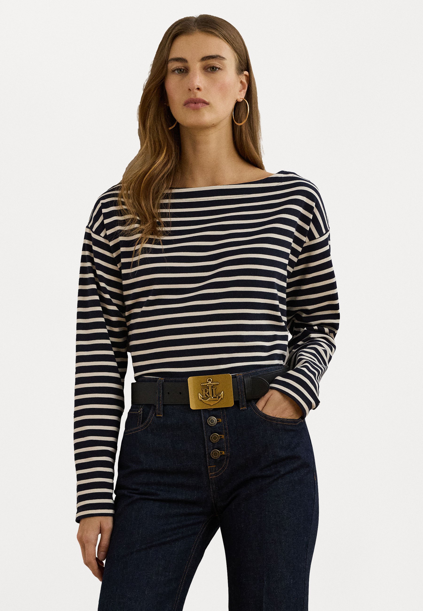 売れ筋商品|||ラルフローレン Tシャツ レディース トップス RONLEE LONG SLEEVE - Long sleeved top - navy/mascarpone cream Lauren Ralph Lauren RONLEE LONG SLEEVE - Long sleeved top
