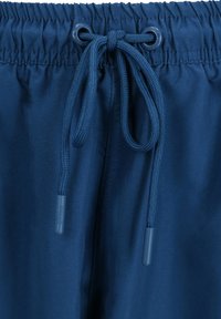 Helleblaue Sportshorts mit Kordelzug aus glattem Stoff; ausgestattet mit einem elastischen Bündchen, geflochtener Kordel und Kunststoffenden.