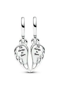 Orecchini d'argento a forma di ali, con incisione del testo "Ci sarò sempre." Texture liscia con finitura lucida.