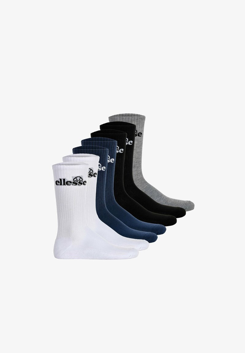 Pack mit acht Socken in Weiß, Marineblau, Schwarz und Grau. Mit geribbelter Textur und Logo an der Oberseite. Baumwollmischung.