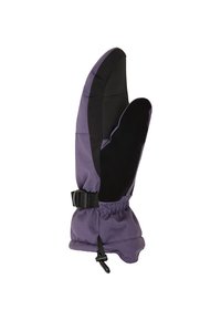 Lila isolierte Handschuhe mit schwarzem Handflächenbereich, verstellbarem Handgelenksriemen und elastischem Bund, die ein schlankes Design und eine strukturierte Griffoberfläche bieten.