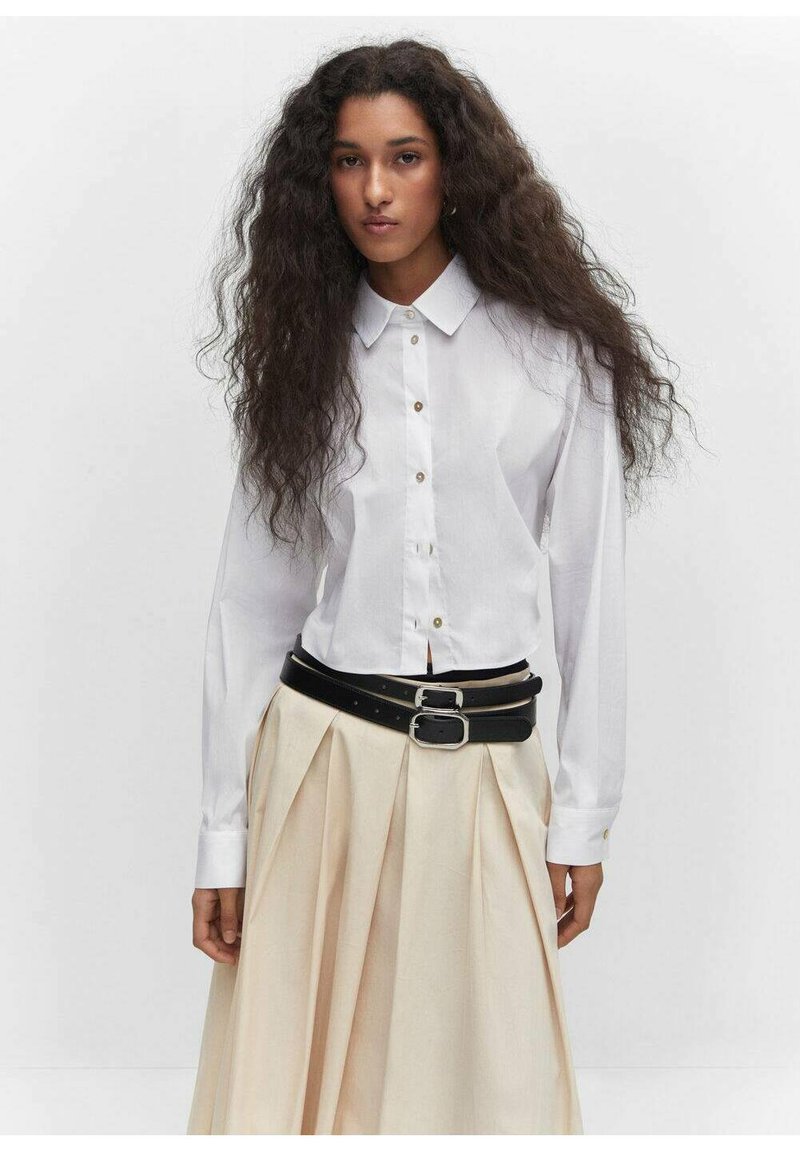 PINKO White Square Neck Button Down Crop Blouse