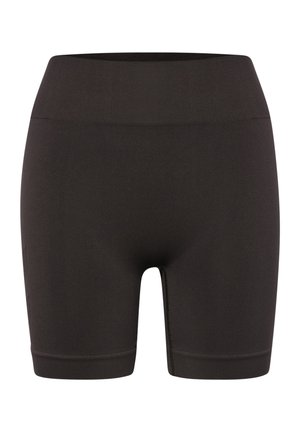 Czarne, bezszwowe, wysokowalne spodenki rowerowe z szerokim pasem i długością do połowy uda, zaprojektowane na przylegający, sportowy krój.