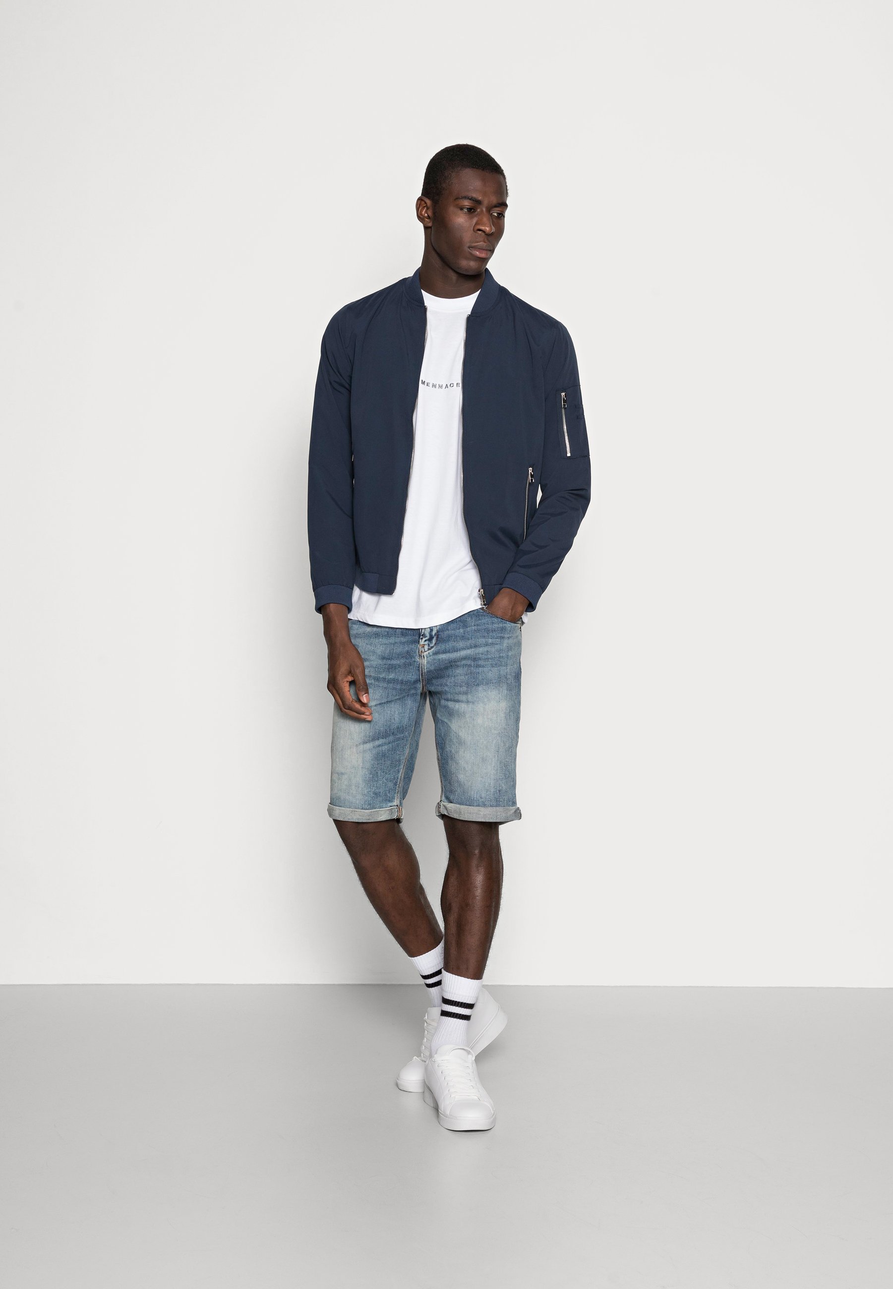 denim shorts and jacket