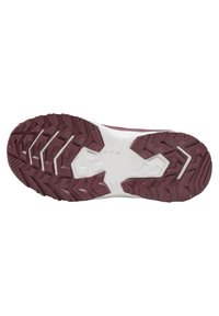 Gummisohle für Schuhe in maroon-weißer Farbgestaltung. Verfügt über ein auffälliges Profil mit Zickzackformen für besseren Halt.
