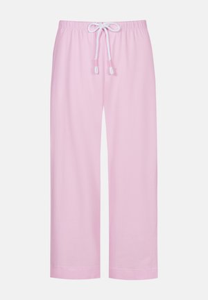 Rosa Baumwoll-Lounge-Hosen mit lockerem Sitz, Kordelzugbund und gesäumten Bündchen. Glatte Textur und leichtes Design für Komfort.