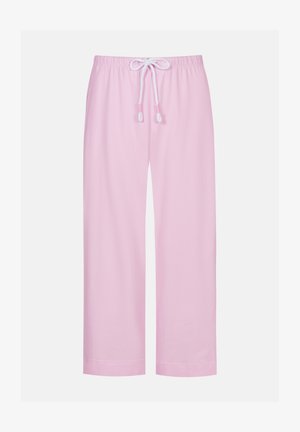 Rosa Baumwoll-Lounge-Hosen mit lockerem Sitz, Kordelzugbund und gesäumten Bündchen. Glatte Textur und leichtes Design für Komfort.
