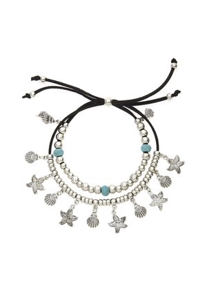 Anklet - schwarz silberfarben türkis