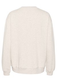 Hellgraues Sweatshirt mit langen Ärmeln, Rundhalsausschnitt und gerippten Bündchen. Hergestellt aus einem weichen, strukturierten Stoff mit lässiger Passform.