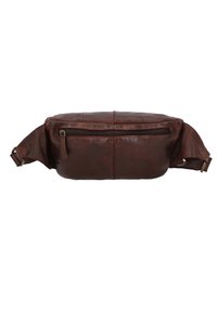 Braune Leder-Gürteltasche mit glatter Textur, Reißverschlussfach und verstellbarem Riemen. Mit horizontalen Nähten für zusätzlichen Detailreichtum.
