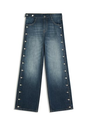 Bershka, LOW-RISE STRAIGHT-LEG JEANS WITH SIDE BUTTONS - JEANS - Jean droit - blue