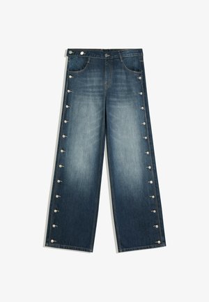 Bershka, LOW-RISE STRAIGHT-LEG JEANS WITH SIDE BUTTONS - JEANS - Jean droit - blue