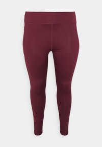 Burgunderfargede leggings laget av et elastisk stoff med h�øy midje, jevn tekstur, og ingen synlige mønstre eller detaljer.