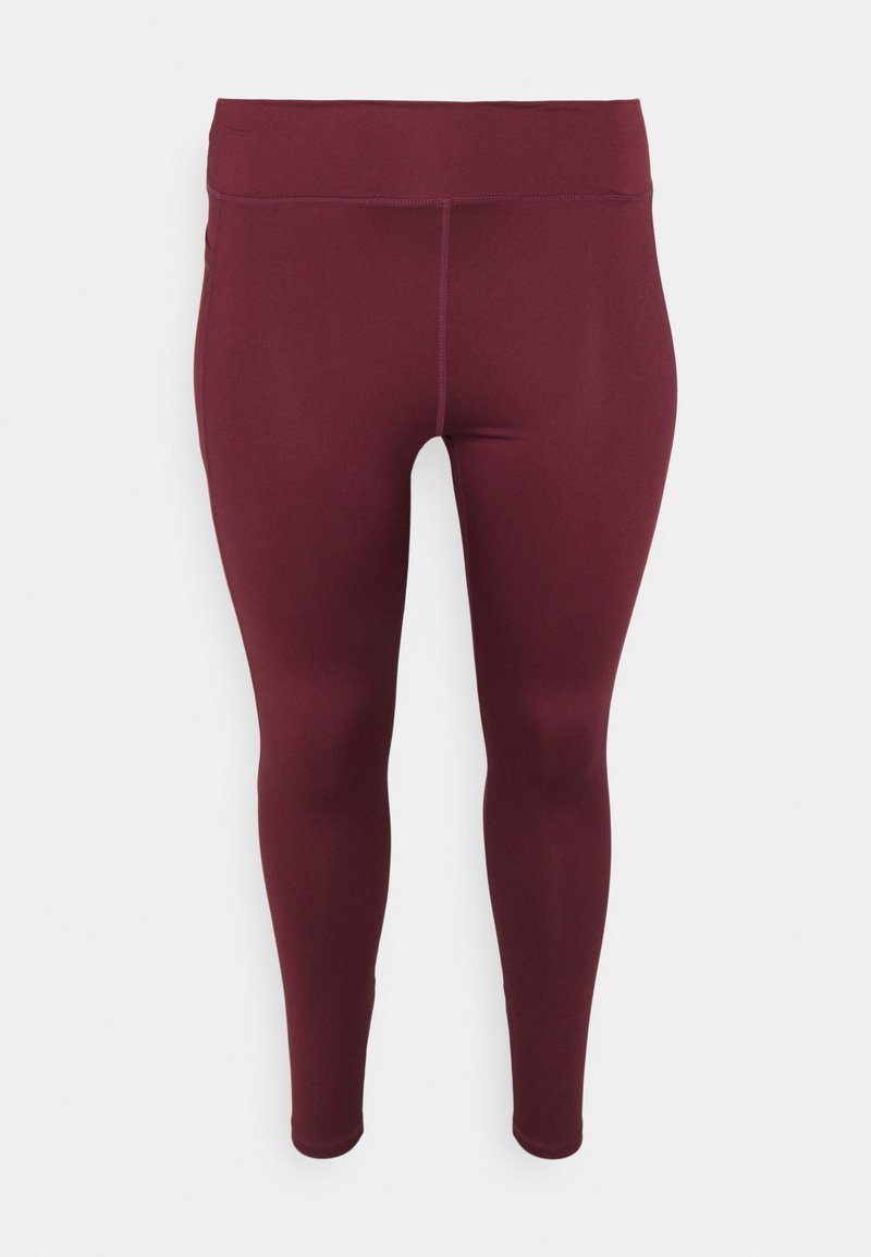 Burgunderfargede leggings laget av et elastisk stoff med høy midje, jevn tekstur, og ingen synlige mønstre eller detaljer.