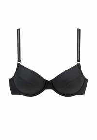Reggiseno imbottito nero con coppe lisce e supporto a ferretto, spalline slanciate regolabili e design senza cuciture. Realizzato in materiale morbido.