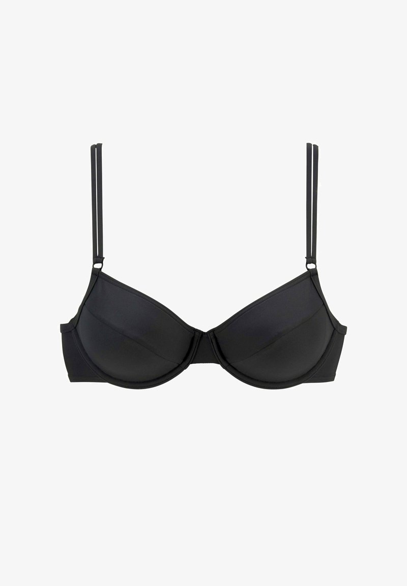 Reggiseno imbottito nero con coppe lisce e supporto a ferretto, spalline slanciate regolabili e design senza cuciture. Realizzato in materiale morbido.